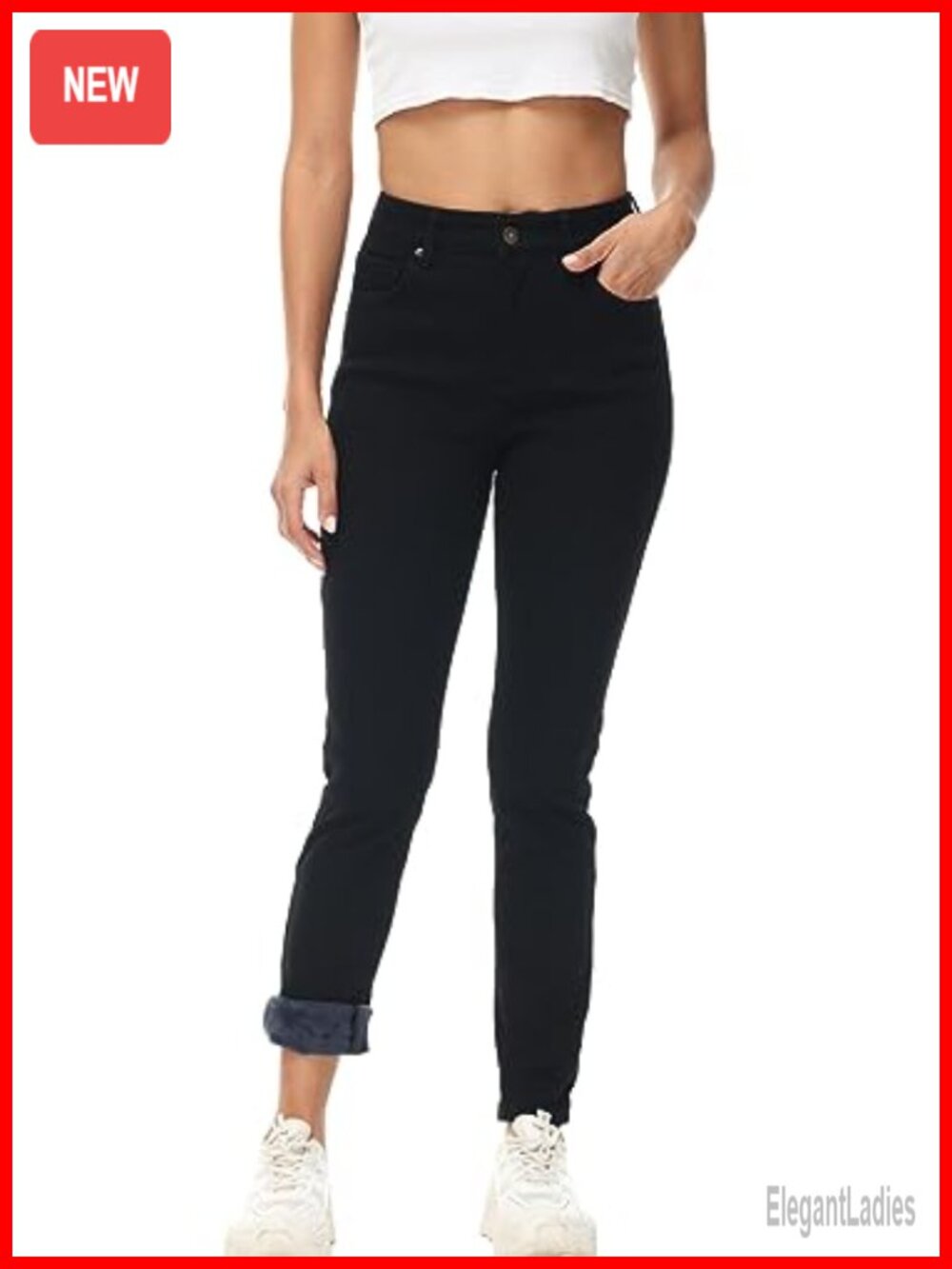 Fleece Lined High Waisted Skinny Jeans Thermal Warm Winter Pants